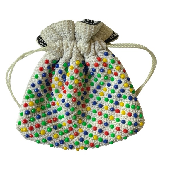 Vintage 1970s Candy Dot or Candy Bead drawstring bag - Picture 1 of 8